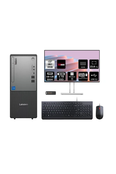 LENOVO ThinkCentre Neo 50T G5 i7 14700 48GB 4TB SSD RX550/4GB W11P Masaüstü Bilgisayar + 23.8" ürün görseli 1