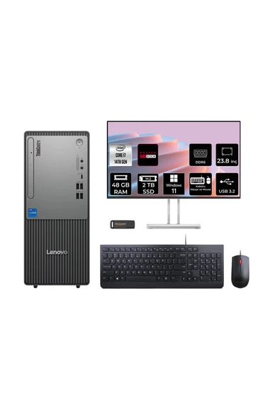 LENOVO ThinkCentre Neo 50T G5 i7 14700 48GB 2TB SSD RX550/4GB W11H Masaüstü Bilgisayar + 23.8" ürün görseli 1