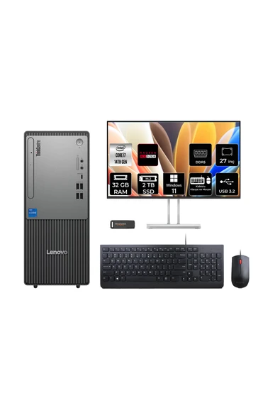 LENOVO ThinkCentre Neo 50T G5 i7 14700 32GB 2TB SSD RX550/4GB W11H Masaüstü Bilgisayar + 27" ürün görseli 1