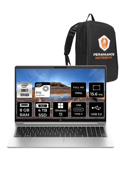 HP ProBook 450 G10 i7 1355U 8GB RAM 4TB SSD 15.6'' FHD W11PRO Dizüstü Bilgisayar & PER4 ÇANTA ürün görseli 1