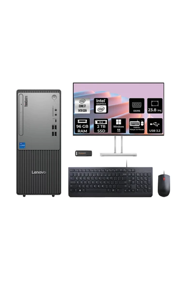 LENOVO ThinkCentre Neo 50T G5 i7 14700 96GB 2TB SSD W11H Masaüstü Bilgisayar + 23.8" Monitör ürün görseli 1
