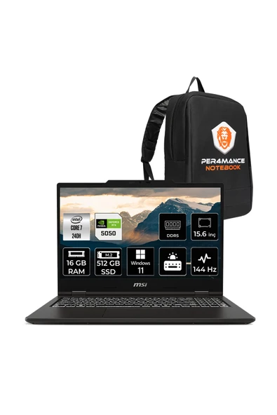 MSI VENTUREPRO 15 Intel Core 7-240H 16GB 512GB SSD RTX5050/8GB 15.6'' FHD 144Hz W11H Laptop A2RWEG ürün görseli 1