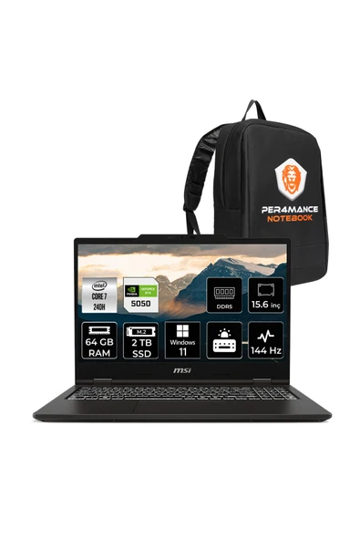 MSI VENTUREPRO 15 Intel Core 7-240H 64GB 2TB SSD RTX5050/8GB 15.6'' FHD 144Hz W11P Laptop A2RWEG ürün görseli 1