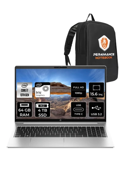 HP ProBook 450 G10 i7 1355U 64GB RAM 4TB SSD 15.6'' FHD FDOS Dizüstü Bilgisayar & PER4 ÇANTA ürün görseli 1