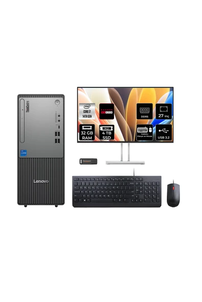 LENOVO ThinkCentre Neo 50T G5 i7 14700 32GB 4TB SSD RX550/4GB FDOS Masaüstü Bilgisayar + 27" ürün görseli 1