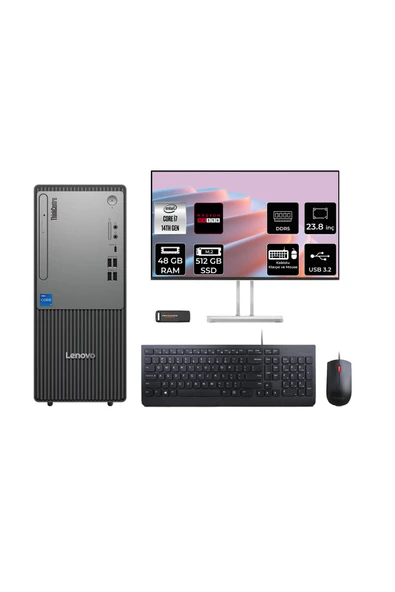 LENOVO ThinkCentre Neo 50T G5 i7 14700 48GB 512GB SSD RX550/4GB FDOS Masaüstü Bilgisayar + 23.8" ürün görseli 1