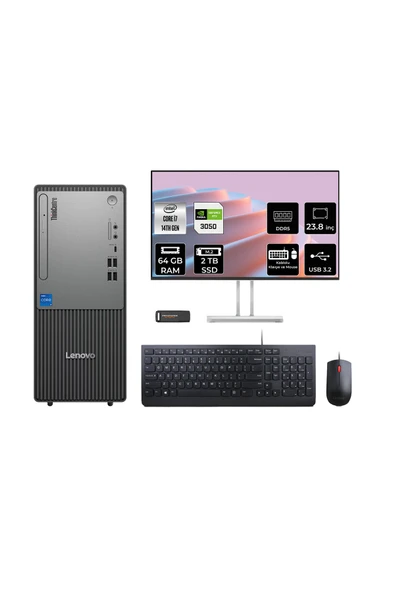 LENOVO ThinkCentre Neo 50T G5 i7 14700 64GB 2TB SSD RTX3050/6GB FDOS Masaüstü Bilgisayar + 23.8" ürün görseli 1