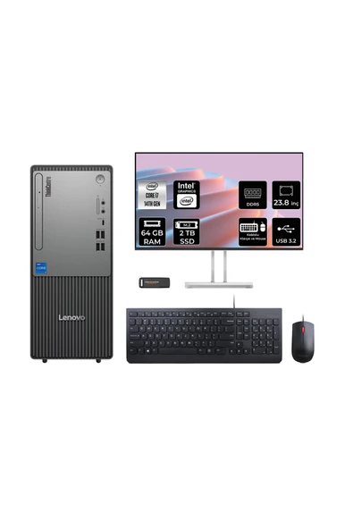 LENOVO ThinkCentre Neo 50T G5 i7 14700 64GB 2TB SSD FDOS Masaüstü Bilgisayar + 23.8" Monitör ürün görseli 1