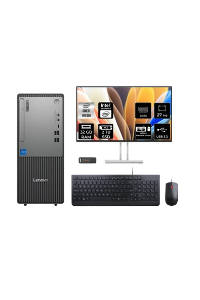 LENOVO ThinkCentre Neo 50T G5 i7 14700 32GB 2TB SSD FDOS Masaüstü Bilgisayar + 27" Monitör ürün görseli 1