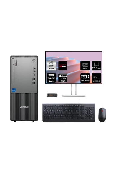 LENOVO ThinkCentre Neo 50T G5 i7 14700 96GB 2TB SSD RX550/4GB FDOS Masaüstü Bilgisayar + 23.8" ürün görseli 1
