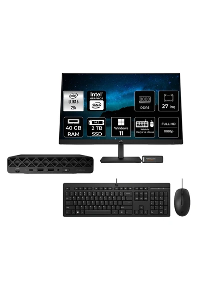 HP EliteDesk 8 Mini G1i AI Intel Core Ultra 5 225 40GB 2TB SSD 27" W11H Mini Masaüstü Bilgisayar ürün görseli 1