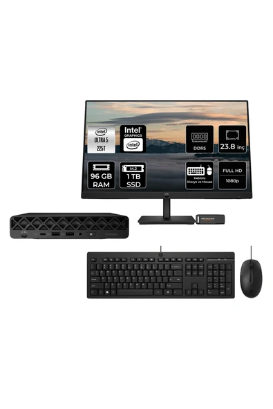 HP ProDesk 4 Mini G1i Intel Core Ultra 5 225T 96GB 1TB SSD 23.8" FDOS Mini Masaüstü Bilgisayar ürün görseli 1