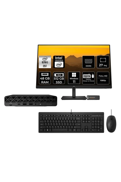 HP ProDesk 4 Mini G1i Intel Core Ultra 5 225T 48GB 512GB SSD 27" W11H Mini Masaüstü Bilgisayar ürün görseli 1