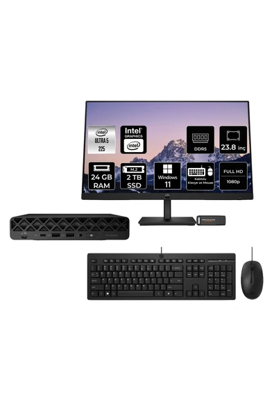 HP EliteDesk 8 Mini G1i AI Intel Core Ultra 5 225 24GB 2TB SSD 23.8" W11H Mini Masaüstü Bilgisayar ürün görseli 1