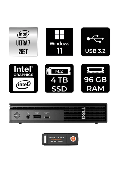 Dell Pro Micro QCM1250 Ultra 7 265T 96GB 4TB SSD W11H Mini Masaüstü Bilgisayar ürün görseli 1