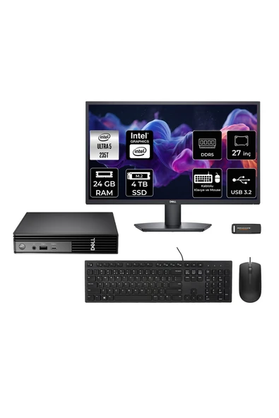 Dell Pro Micro QCM1250 Ultra 7 235T 24GB 4TB SSD 27" Monitör FDOS Mini Masaüstü Bilgisayar ürün görseli 1
