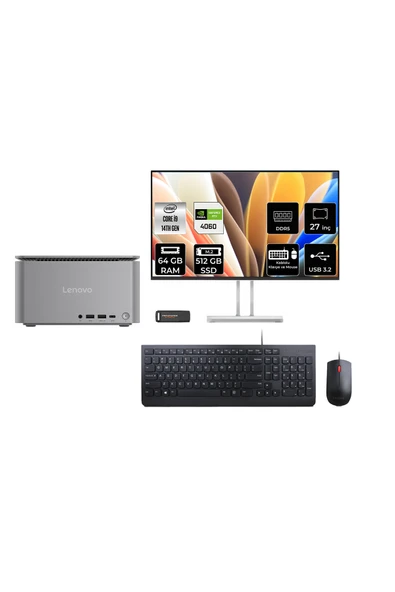 LENOVO ThinkCentre Neo i9 14900 64GB 512GB SSD RTX4060/8GB 27" FHD FDOS Mini Masaüstü Bilgisayar ürün görseli 1