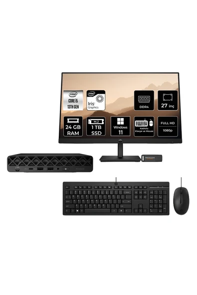 HP Pro Mini 260 G9 Intel Core i5 1335U 24GB 1TB SSD 27" W11H Mini Masaüstü Bilgisayar ürün görseli 1