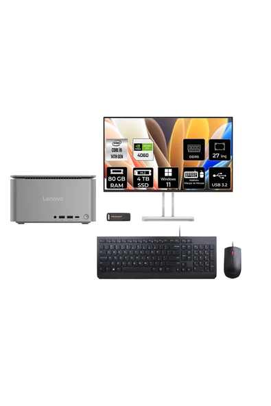 LENOVO ThinkCentre Neo i9 14900 80GB 4TB SSD RTX4060/8GB 27" FHD W11P Mini Masaüstü Bilgisayar ürün görseli 1