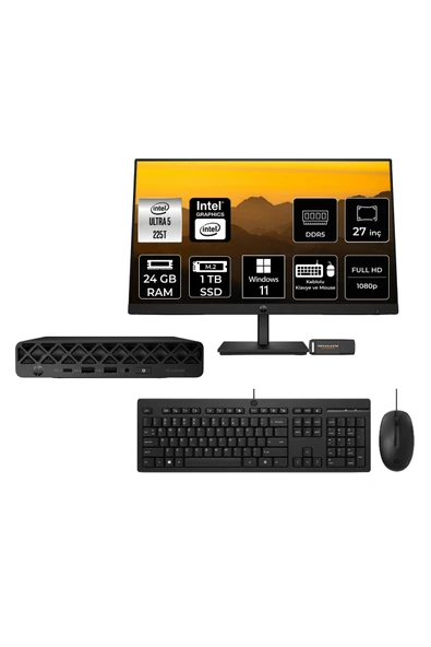 HP ProDesk 4 Mini G1i Intel Core Ultra 5 225T 24GB 1TB SSD 27" W11P Mini Masaüstü Bilgisayar ürün görseli 1