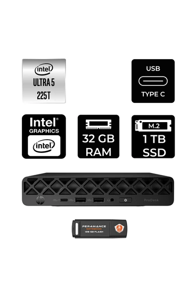 HP EliteDesk 8 Mini G1i AI Intel Core Ultra 5 225 32GB 1TB SSD FDOS Mini Masaüstü Bilgisayar ürün görseli 1