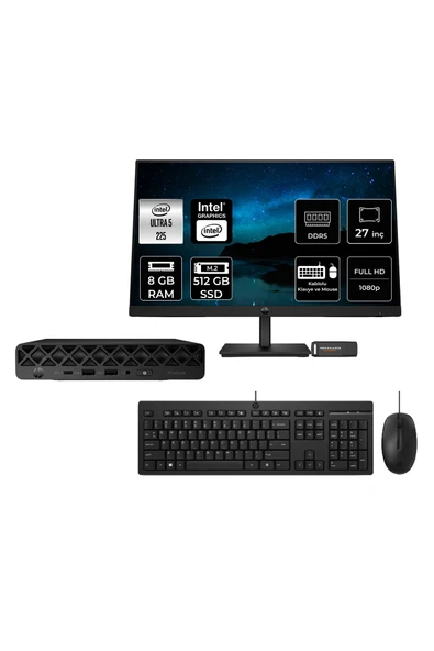 HP EliteDesk 8 Mini G1i AI Intel Core Ultra 5 225 8GB 512GB SSD 27" FDOS Mini Masaüstü Bilgisayar ürün görseli 1