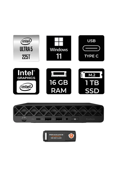 HP EliteDesk 8 Mini G1i AI Intel Core Ultra 5 225 16GB 1TB SSD W11P Mini Masaüstü Bilgisayar ürün görseli 1