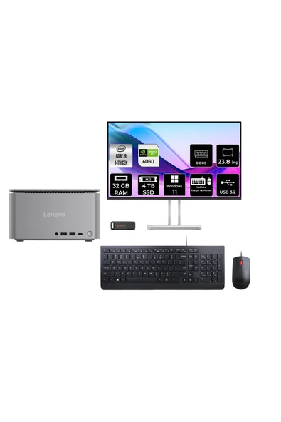 LENOVO ThinkCentre Neo i9 14900 32GB 4TB SSD RTX4060/8GB 23.8" FHD W11H Mini Masaüstü Bilgisayar ürün görseli 1