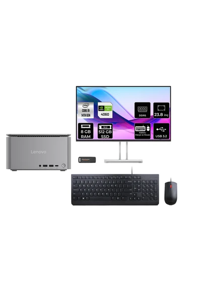 LENOVO ThinkCentre Neo i9 14900 8GB 512GB SSD RTX4060/8GB 23.8" FHD FDOS Mini Masaüstü Bilgisayar ürün görseli 1
