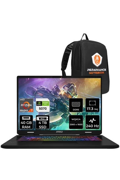 MSI Crosshair A17 HX R7 8840HX 40GB 4TB SSD RTX5070/8GB 115W 17" QHD+ 240Hz FDOS Gaming D8WGKG ürün görseli 1