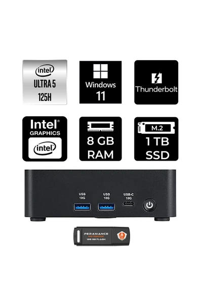 MSI Cubi NUC Intel Core Ultra 5 125H 8GB 1TB SSD W11H Mini Masaüstü Bilgisayar & PER4 USB ürün görseli 1