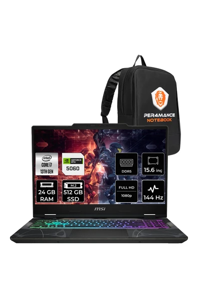 MSI Cyborg 15 i7 13620H 24GB 512GB SSD RTX5060/8GB 15.6" FHD 144Hz FDOS Gaming Laptop B13WFKG ürün görseli 1