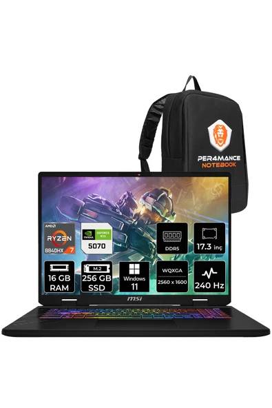MSI Crosshair A17 HX R7 8840HX 16GB 256GB SSD RTX5070/8GB 115W 17" QHD+ 240Hz W11P Gaming D8WGKG ürün görseli 1