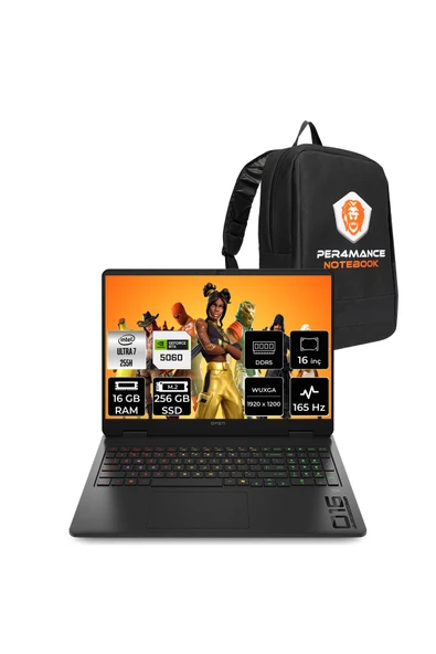 HP Omen 16 Ultra 7 255H 16GB 256GB SSD RTX5060/8GB 115W 16" FHD+ 165Hz FDOS Gaming Laptop & Çanta ürün görseli 1