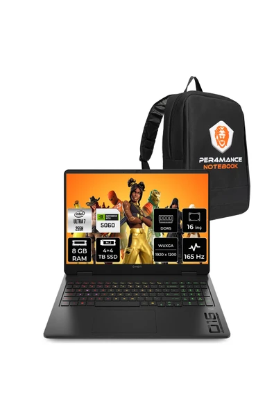 HP Omen 16 Ultra 7 255H 8GB 4TB+4TB SSD RTX5060/8GB 115W 16" FHD+ 165Hz FDOS Gaming Laptop & Çanta ürün görseli 1