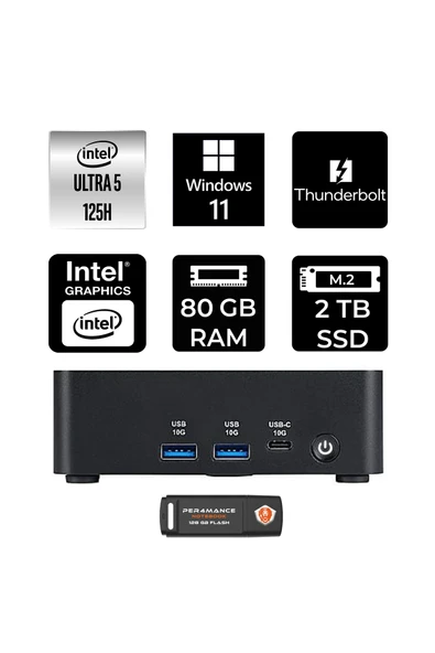 MSI Cubi NUC Intel Core Ultra 5 125H 80GB 2TB SSD W11H Mini Masaüstü Bilgisayar & PER4 USB ürün görseli 1