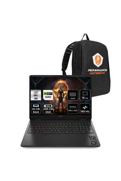 HP Omen 16 Core 7 240H 24GB 256GB SSD RTX5060/8GB 16" FHD+ 165Hz FDOS Gaming Laptop & Per4 Çanta ürün görseli 1