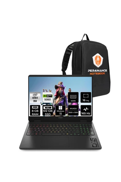 HP Omen Slim 16 Ultra 9 285H 8GB 512GB SSD RTX5060/8GB 16" FHD+ 165Hz W11H Gaming Laptop & Çanta ürün görseli 1