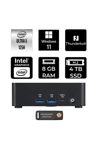 MSI Cubi NUC Intel Core Ultra 5 125H 8GB 4TB SSD W11P Mini Masaüstü Bilgisayar & PER4 USB ürün görseli 1