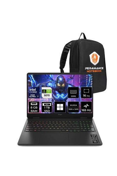 HP Omen 16 Ultra 7 255H 8GB 1TB SSD RTX5070/8GB 16" WUXGA 165Hz W11H Gaming Laptop ürün görseli 1