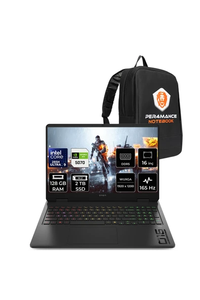 HP Omen Slim 16 Ultra 9 285H 128GB 2TB SSD RTX5070/8GB 16" WUXGA 165Hz 3 ms IPS FDOS Gaming Laptop ürün görseli 1