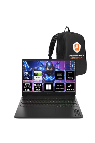 HP Omen 16 Ultra 7 255H 80GB 4TB SSD RTX5070/8GB 16" WUXGA 165Hz W11H Gaming Laptop ürün görseli 1