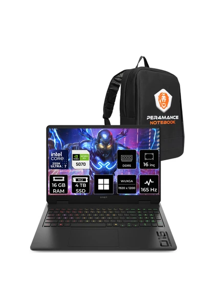HP Omen 16 Ultra 7 255H 16GB 4TB SSD RTX5070/8GB 16" WUXGA 165Hz W11P Gaming Laptop ürün görseli 1