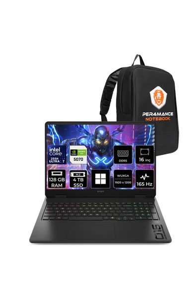 HP Omen 16 Ultra 7 255H 128GB 4TB SSD RTX5070/8GB 16" WUXGA 165Hz W11P Gaming Laptop ürün görseli 1