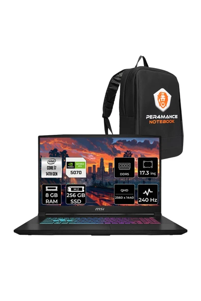 MSI Katana 17 HX i7-14650HX 8GB 256GB SSD RTX5070/8GB 17.3'' 2K QHD 240Hz FDOS Gaming Laptop B14WGK ürün görseli 1