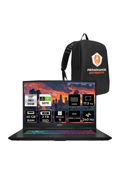 MSI Katana 17 HX i7-14650HX 40GB 2TB SSD RTX5070/8GB 17.3'' 2K QHD 240Hz W11H Gaming Laptop B14WGK ürün görseli 1