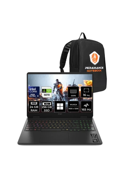 HP Omen Slim 16 Ultra 9 285H 24GB 256GB SSD RTX5070/8GB 16" WUXGA 165Hz 3 ms IPS W11P Gaming Laptop ürün görseli 1