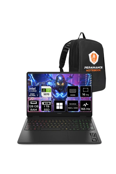 HP Omen 16 Ultra 7 255H 128GB 1TB SSD RTX5070/8GB 16" WUXGA 165Hz W11P Gaming Laptop ürün görseli 1