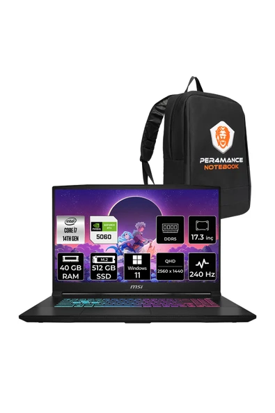 MSI Katana 17 HX i7-14650HX 40GB 512GB SSD RTX5060/8GB 17.3'' 2K QHD 240Hz W11P Gaming Laptop B14WFK ürün görseli 1