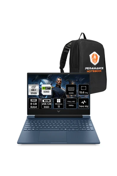 HP Victus 15 i7-13620H 8GB 256GB SSD RTX5060/8GB 15.6'' FHD 144Hz W11H Gaming Laptop & Per4 ÇANTA ürün görseli 1